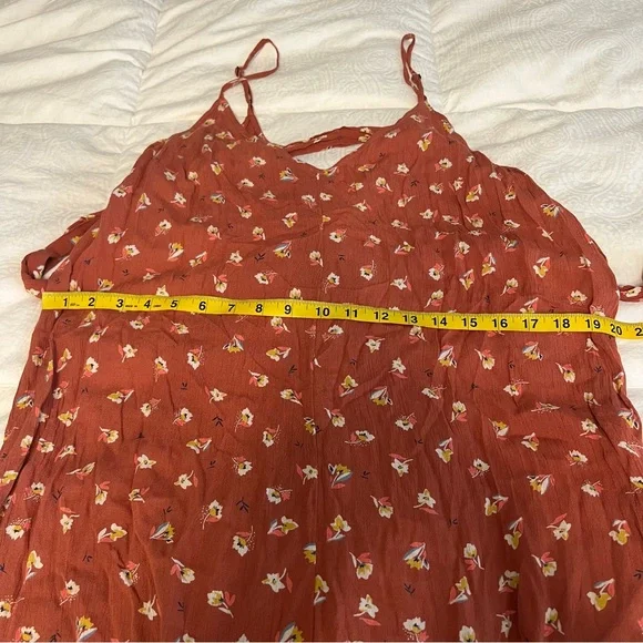 Billabong Size Large Shake It Again Orange Floral Wide Leg Belted Jumpsuit - Picture 12 of 13